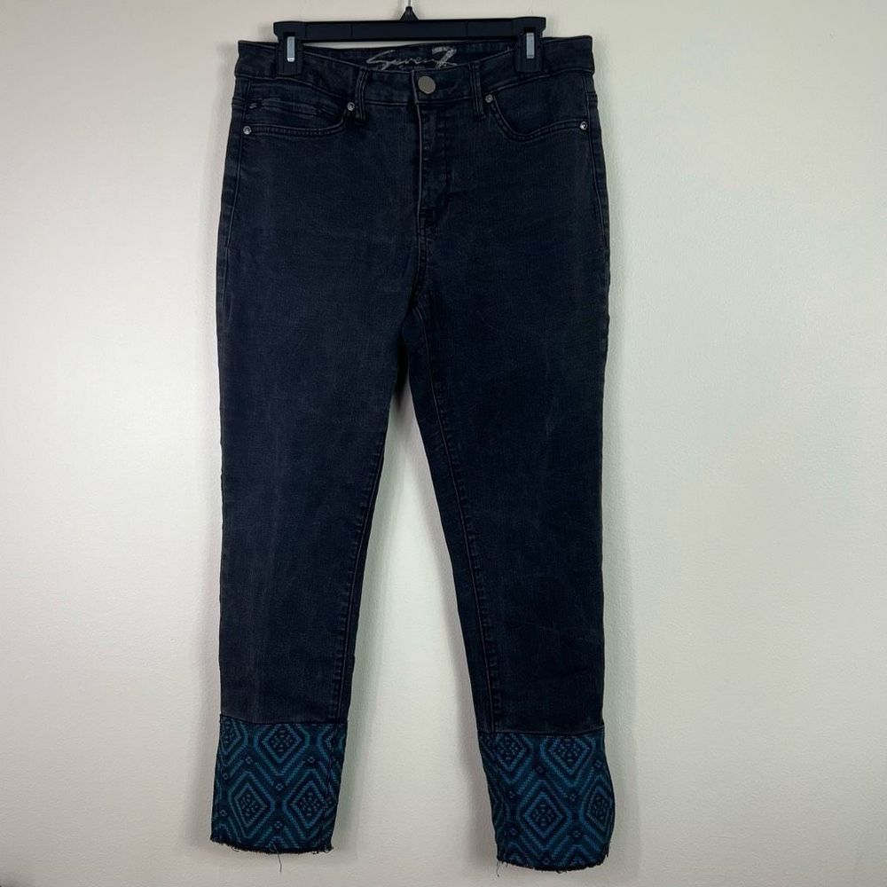 Seven 7 Jeans Womens Size 10 Dark Wash Embroidered Raw Hem Straight Leg Ankle